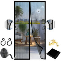 Moustiquaire Magnétique pour Porte et Fenêtre 95x200cm– Maille Ultra Fine et Très Dense, Aimants Puissants, Fermeture Automatique, Version avec Crochets – Noir