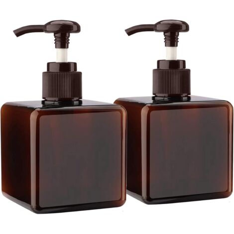 Lot de 2 flacons de pompe en plastique vides rechargeables 250 ml, marron (Marron) - 1 250ml pump bottle (1/5)