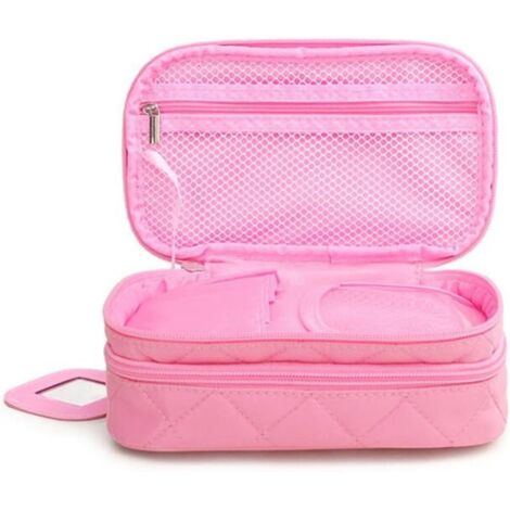 Trousse Maquillage, Sac Cosmétique 20 12 8 cm 2 Couche avec Miroir pour Femme Noir (Rose) (1/2)