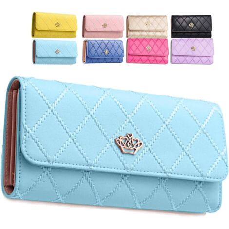 Portefeuille en cuir PU Lady Money Long Fashion Crown (bleu clair)
