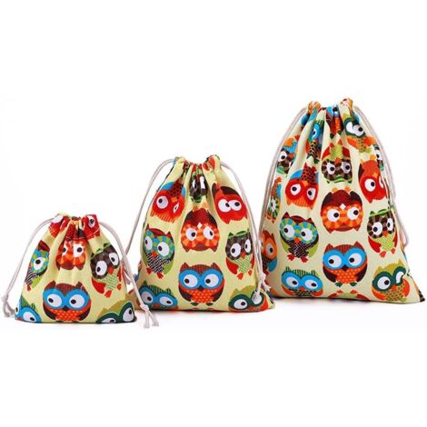 Sac en toile à cordon 3pcs (hibou) (1/2)