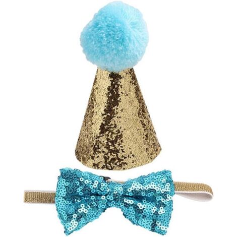 Chapeau pour animaux de compagnie et nœud papillon, 2 pièces (BLEU CLAIR) (1/3)