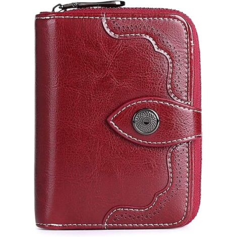 Petit portefeuille à deux volets en cuir pour femme avec blocage RFID (vin rouge) (1/2)