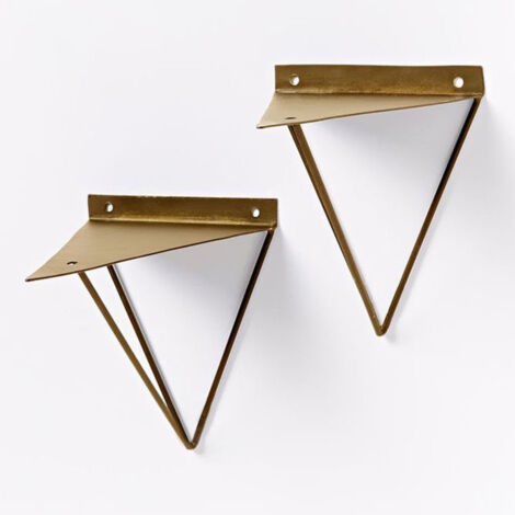 Equerre Etagere Flottantes Forme en Triángulo Geométrico, 16 x 17.5 cm Supports Etagere Dissimulé Invisible Vintage en Fer du Mural, Equerre Mural avec Vis Industriel pour Déco Salon, 2 Pièces/ Or (1/5)