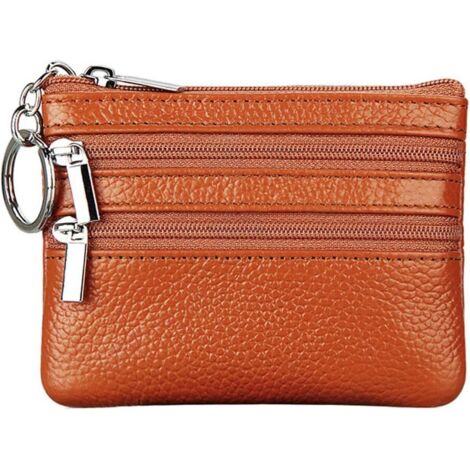 Porte-monnaie court en cuir avec porte-clés (marron) (1/3)