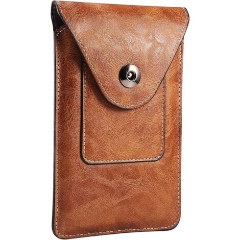 Sac de taille pour téléphone portable en cuir pour hommes (marron 6,9 pouces) (1/3)