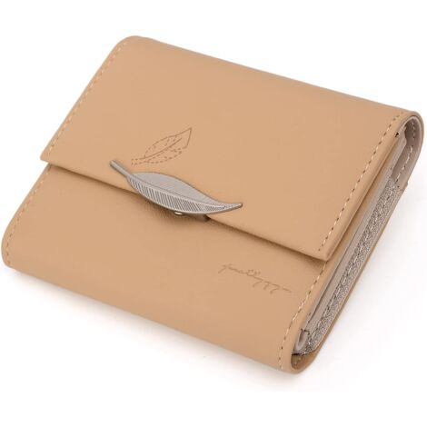 Portefeuille à 6 fentes pour femmes avec décoration de feuilles à trois volets (orange) (1/2)
