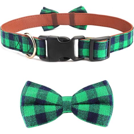 Collier noeud papillon réglable doux et confortable pour chien (L, vert) (1/3)