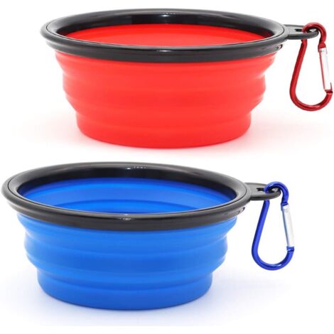 2 Pièces de Bol pour Chien Portable Pliable Bol pour Chien,Gamelles de Voyage pour Chien et Chat Bols (1000ml, Bleu et Rouge) (1/5)