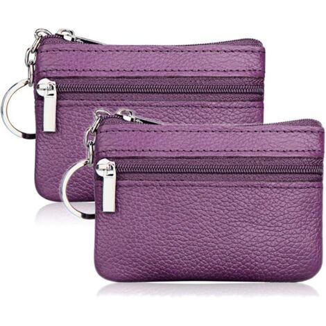 Lot de 2 mini portefeuilles zippés en cuir avec porte-clés (violet) (1/3)