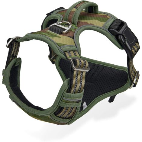 Harnais Chien Anti Traction, Harnais pour Chien Grand Moyen Réfléchissant Réglable Gilet Chien avec Poignée Respirante Harnais Poitrine de Sport sans Traction Vert Camouflage XL (1/5)