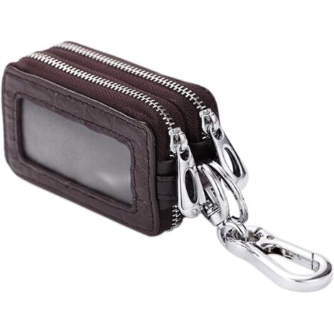Porte-clés zippé en cuir fait à la main (café) (1/3)