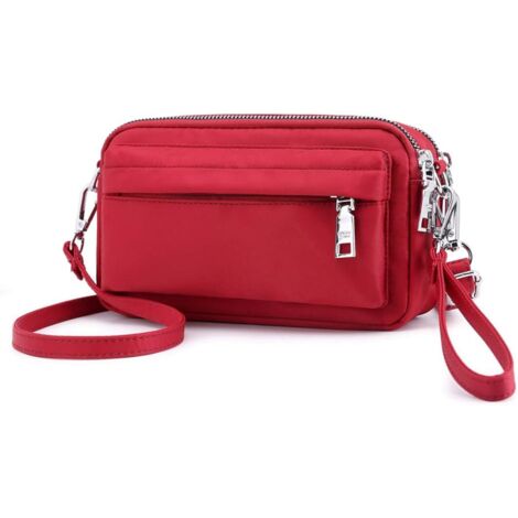 Petit sac en nylon imperméable à bandoulière pour femme, rouge