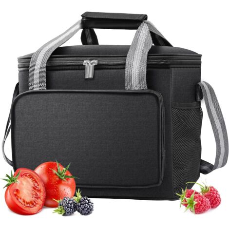 Sac Isotherme 15L, Glacière Souple Isotherme, Sac Picnic Pliable, Grande Capacité, Imperméable, Sac Réfrigérant à Repas, Déjeuner, Bureau, école, Pique Nique, Plage, Voyage (Noir)