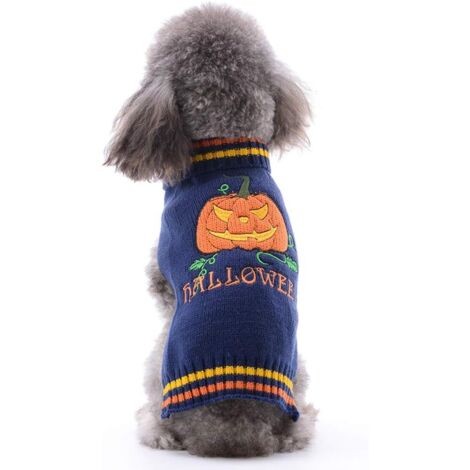Pull d'hiver pour chien citrouille en tricot (M, marine) (1/2)