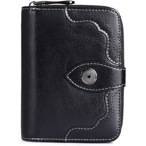 Petit portefeuille à deux volets en cuir pour femme avec blocage RFID (noir) (1/2)