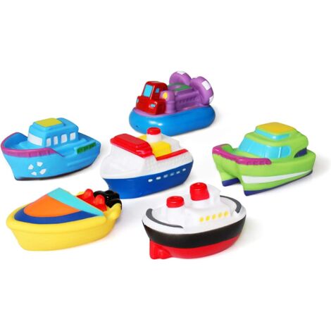 Jouets Bain Bebe(6PCS),Jouets pour Le Bain-Bateau,Jouets flottants de Bain Doux, Jouets d'eau d'apprentissage de Bathtub et Jouets de Squirt pour des Enfants en Bas âge (1/5)