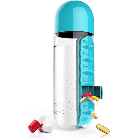 Boîte de rangement portable pour bouteilles et pilules de voyage de 7 jours (bleu) (1/2)