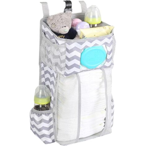 Sac de rangement pour bébé pliable de grande capacité à suspendre (rayé) (1/2)