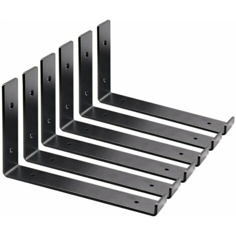 Supports d'étagère 6pcs,Supports muraux industriels, cadre de Support d'étagère robuste en forme de L adapté aux Supports d'étagères murales(noir)20cm (1/3)