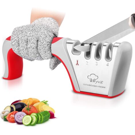 Aiguiseur de couteaux professionnel, aiguiseur de couteaux de cuisine 4 en 1. Aiguiseur de couteaux manuel avec design antidérapant et ergonomique pour un usage domestique et chef de cuisine (1/5)
