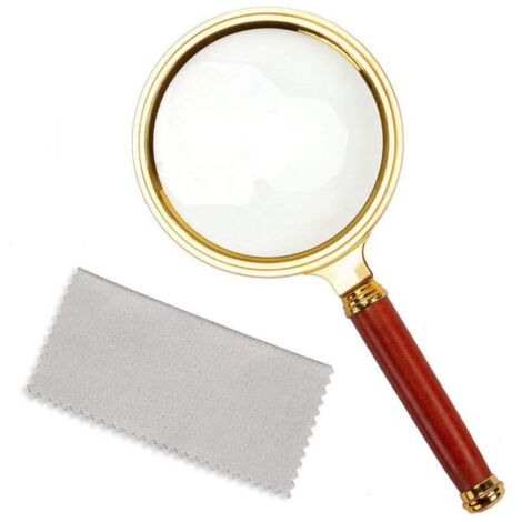 Loupe de lecture de poche 10 fois, loupe avec poignée en acajou antique, utilisée pour les cartes, la lecture, les pièces de monnaie, l'inspection, les insectes, les roches, les mots croisés (1/4)