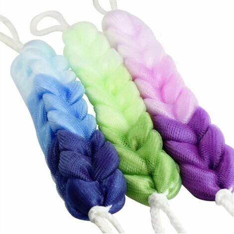 3 Pièces Éponge longue Tresses Maille Éponge Nylon Bain Barre Longue éPonge Fleur de Bain Peau Exfoliant Dos Gommage pour homme et femme (1/5)