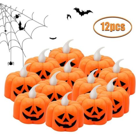 12PCS Pumpkin Tealights Candles Flameless Tea Lights Battery Operated LED Candles Orange Lanterns for Halloween Decorations, Christmas Party Favors, Wedding Supplies, Warm White Flickering (1/5)