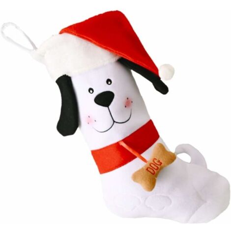 Chaussette de Noël en peluche 3D en forme d'os de chien - Pour décoration murale, cheminée, arbre, fenêtre (blanc) (1/5)