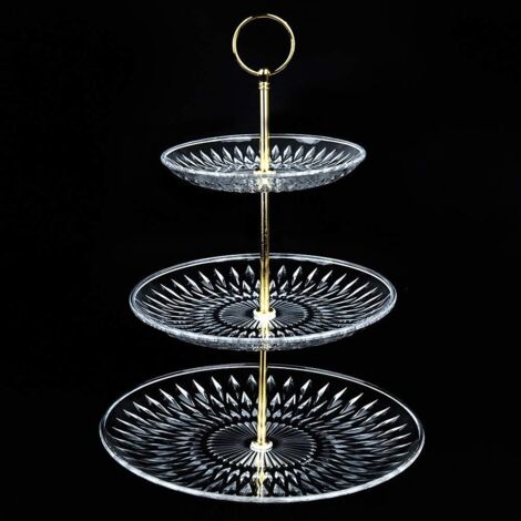 Présentoir à Gateau en Ardoise 3 étages, Hauteur 35cm Rond Assiette à Gateau en Acrylique, Dessert Support Cupcakes Stand 15/20/25cm avec Poignée Doré pour Biscuits, chocolats ou Fruits (1/5)