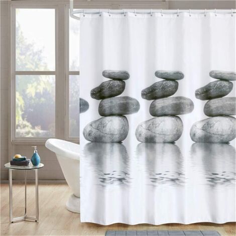 Rideau de douche imperméable anti-moisissure avec 12 anneaux pour salle de bain Motif vagues 240 x 200 cm (1/4)
