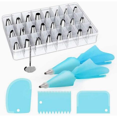 33 Pièce Douilles Patisserie Piping Nozzles Base de tuyauterie réutilisables Poche à Douille Coupler Fleur Ongles, Acier Inoxydable Douilles Patisserie,DIY Kits Accessoires pour Décoration de Gateaux. (1/2)