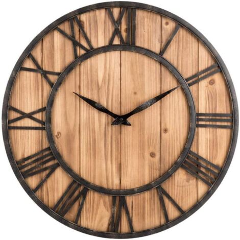 (40 cm de diamètre Horloge en Fer forgé en Bois Horloge Murale Ronde Horloge à Quartz décorative silencieuse dans Le Salon café