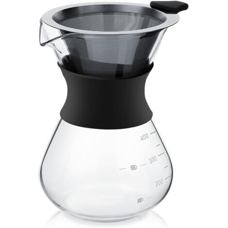 Cafetière manuelle filtre à café 400ml pour over Carafe en verre avec filtre à café permanent en acier (1/5)