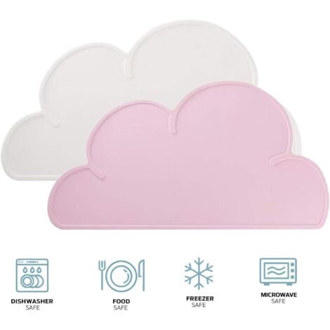 2 Set de Table Silicone Enfant, antidérapant lavable imperméable à l'eau belle forme de nuage tapis de table pour tout-petits pour table à manger (Rose + blanc) (1/5)