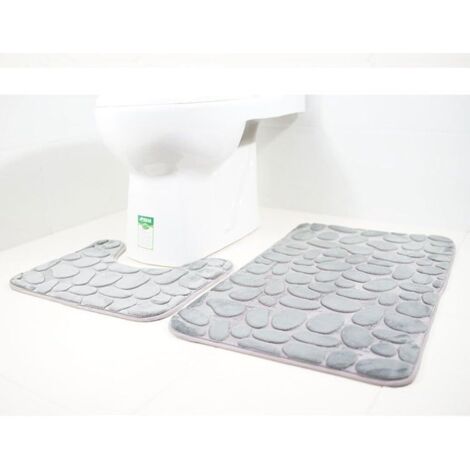 Paramount City Tapis de Toilette et Tapis de Bain - 2 pièces - Microfibre - Polyester - Dos en Caoutchouc antidérapant - Séchage Rapide (Gris)