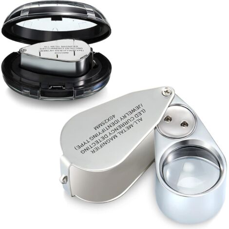 40X Loupe de Bijoutier Illuminée en Métal Loupe de Bijoux Loupe de Bijoux de Poche Pliable avec LED et Lumière UV pour Inspection de Bijoux et Monnaie (1/5)