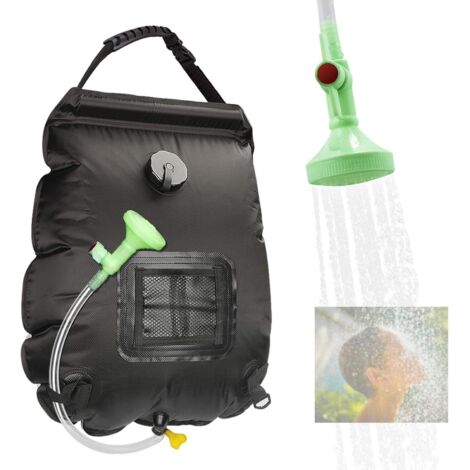 Sac de douche solaire de camping, portable, sac de douche avec tuyau amovible et pommeau de douche commutable ON/OFF pour douche en plein air-20L-Noir (1/4)