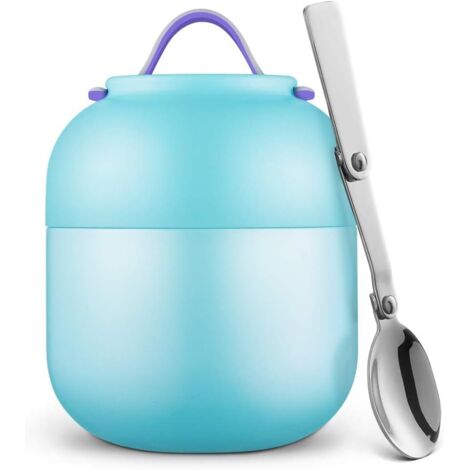 Botes Alimentaires Isothermes, Thermos étanche Portable 500ML avec Cuillère Pliante en Acier Inoxydable, Contenant de Nourriture pour école Bureau Camping Bleu (1/5)