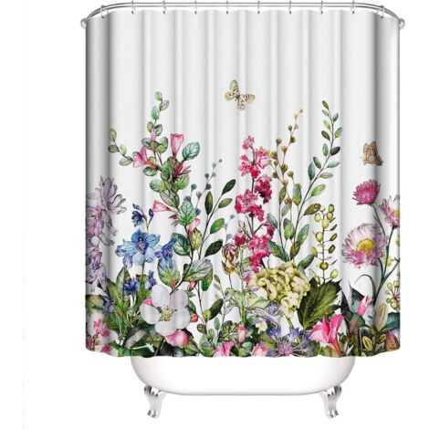 Rideau de douche fleuri imperméable avec 12 crochets 150 cm X 180 cm