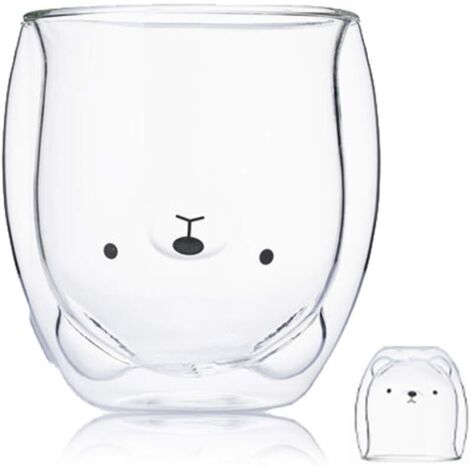 Tasse de café Double paroi isolée Coupe à Lunettes Animal Mignon thé Lait Tasses Cadeau Original pour Nol Action de graces Copains (Ours) (1/5)