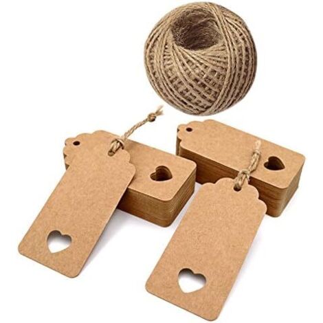 100pcs étiquettes Papier Kraft étiquette Carte Kraft 9,5x4,5cm pour Cadeau de Mariage/Nol/Anniversaire, Bagages, avec 30M Ficelle de Jute (marron) (1/4)
