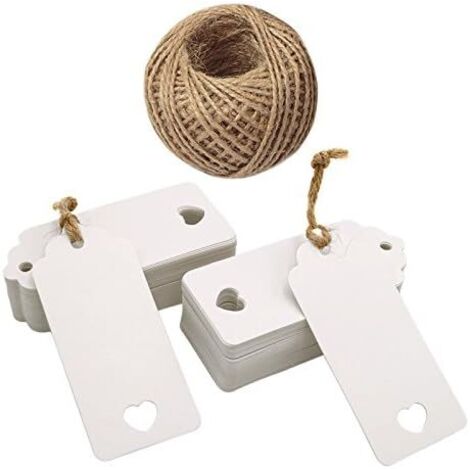 200pcs étiquettes Papier Kraft étiquette Carte Kraft pour Cadeau de Mariage/Nol/Anniversaire, Bagages, avec 60M Ficelle de Jute (blanc) (1/3)