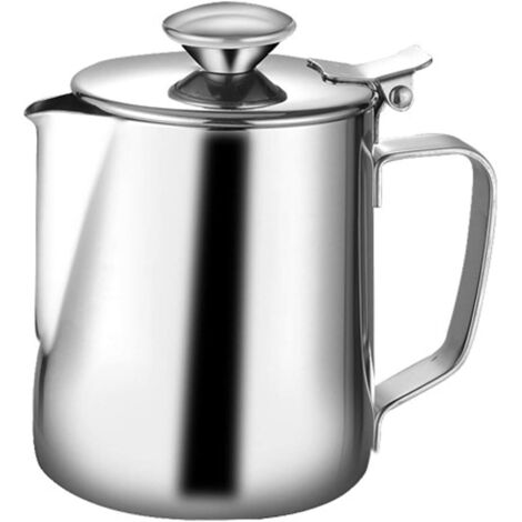 Pot à Lait Moussant Tasse à Café en Acier Inoxydable de Grande Capacité Avec un Couvercle-350ML (1/4)