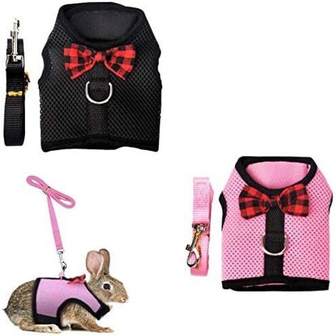 Ensemble de harnais et laisse de lapin réglables 2 pièces avec nœud papillon mignon, S (1/2)
