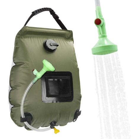 Sac de douche solaire de camping, portable, sac de douche avec tuyau amovible et pommeau de douche commutable ON/OFF pour douche en plein air-20L-vert (1/5)