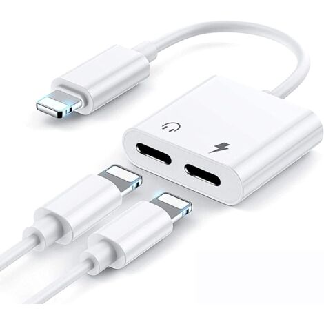 Adaptateur Casque pour iPhone Double Splitter [Apple MFi Certified] 2 en 1 Dual Lightning Câble de Charge Adaptateur Aux [Audio + Contrôle du Volume + Appel Compatible] avec iPhone 12/11/ X / 8/7, (1/5)