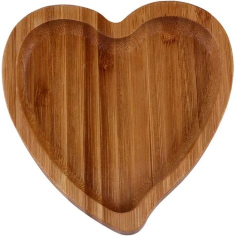 1 pc Plateau à bibelots en Bois de Bambou Plateau de Rangement en Forme de Coeur Plateau à Bijoux Plateau à collations, (1/5)
