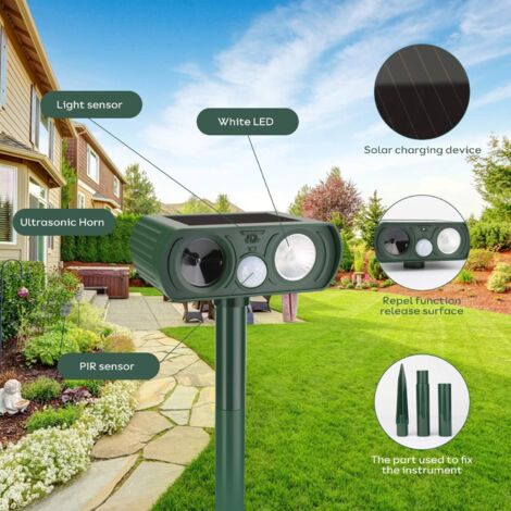 Répulsif à Ultrasons Solaire, Répulsif Chat Ultrason Solaire IP65 étanche, Dissuasion de Renard chat Pour le Jardin Extérieur de la Pelouse (1/5)