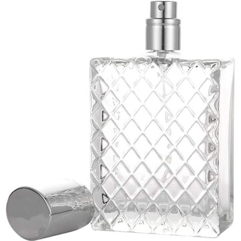 100ml Parfum Atomiseur Rechargeable, 100 ML Carrés Bouteille de Parfum en Verre Grilles Portable Clear Voyage, Flacon de Parfum Vide Bouteille, Portable Parfait Accessoire De Voyage, (1/5)
